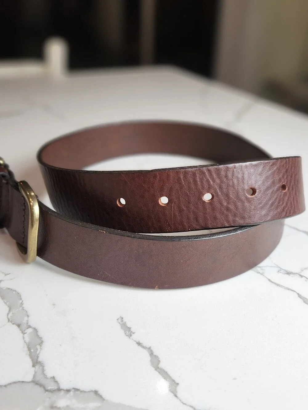 Men's Genuine Leather Casual Belt, Dark Brown with Brass Hardware, Size M USA